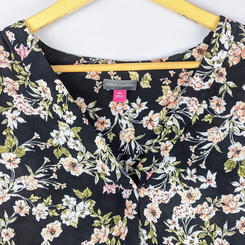 Vince Camuto Black Bouquet Plains Chiffon Blouse - Picture 3 of 9
